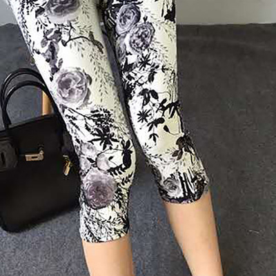 Printing Pants Women High Quality Capris High Waisted Floral Lady's Fitness Leggings Seventh Elastic Slim Short Leggings 1