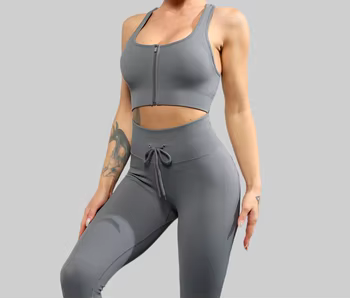 2PC Seamless High Waist Leggings Zipper Bra Workout Gym Clothing Suits 12