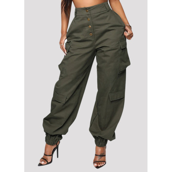 Casual Trouser Women Pockets HIgh Waist Button Long Pencil Pants Autumn Streetwear Loose Cargo Pants 4