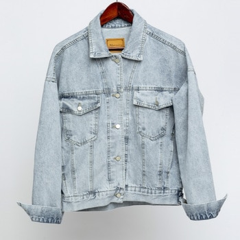 Vintage Women Jacket 2020 Autumn Winter Oversize Denim Jackets Washed Blue Jeans Coat Turn-down Collar Outwear Bomber Jacket 1