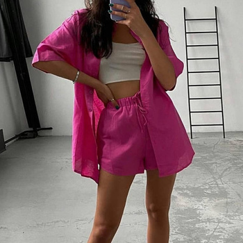 Summer Casual Tracksuit Women's Shorts Suits Green Streetwear Short Sleeve Shirt Tops Loose Drawstring Mini Shorts Two Piece Set 3