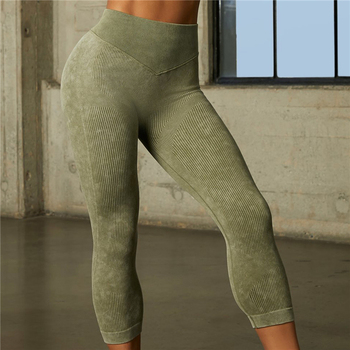Army Green Ribbed Washed Seamless Yoga pants Outfit Workout Fitness Wear Gym Suit Sport Sets Clothes 12