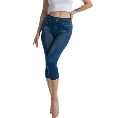 Ogilvy Mather Women Leggings 2020 Fashion Faux Denim Jeans Leggings Sexy Long Pocket Printing Leggins Summer Casual Pencil Pants 5