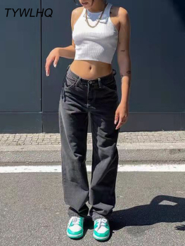Low Waist Jeans Women Baggy Jeans 2021 New Fashion Straight Leg Pants Y2k Denim Trousers Vintage Loose Blue Washed Mom Jeans 1