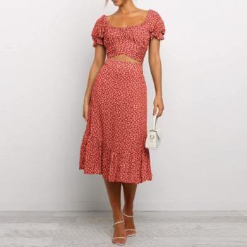 Women Two Piece Outfits Floral Crop Top Skirt Two Piece Set Women Summer Sexy 2 Piece Set Women Crop Tops Sets Skirt and Top Set 1