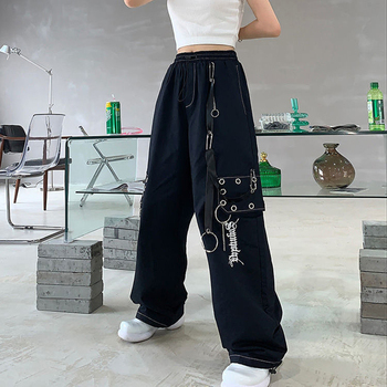Wide Leg Cargo Pants and Chain Goth Hippie Loose Female Baggy Korean Fashion 1