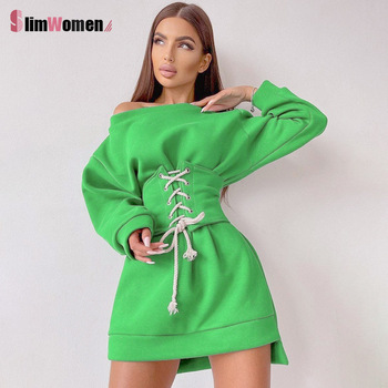 Woman Wide Belt White Corset Dress Sweatshirt Dresses 2 Piece Sets Autumn Casual Lace Up Corset Belt Mini Dress Women Outfits 1