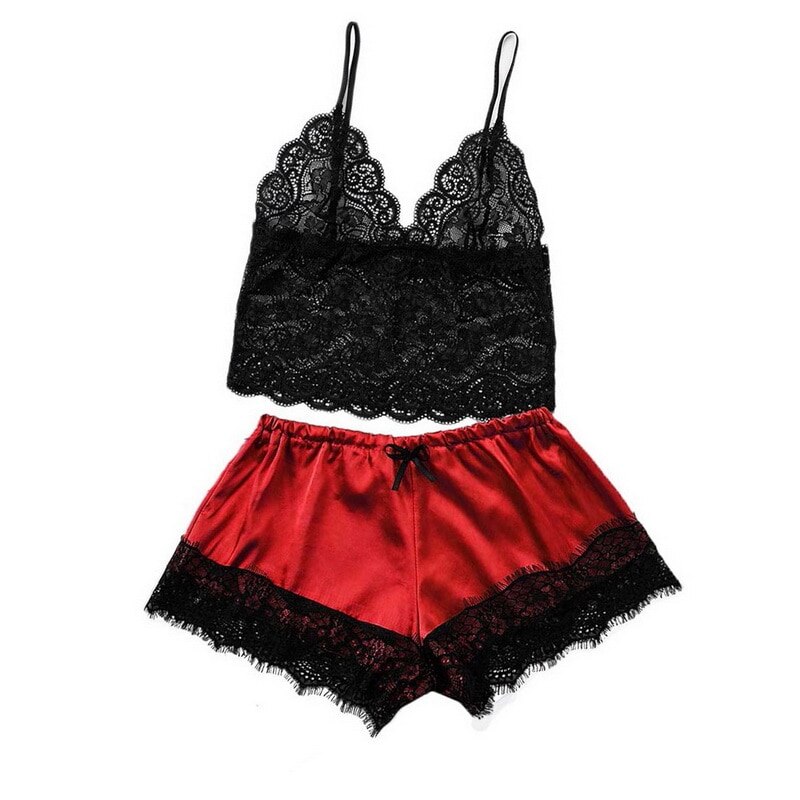 Long sleeve Womens Pajamas Sexy Lace Lingerie Nightwear Underwear Sleepwear 2PC Suit Pajama Sets For Women Dropship 11