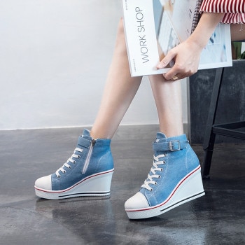 Wedges High Zipper boots women Casual Shoes shoes woman High Top Canvas Shoes Women Travel Student zapatos de mujer 35-43 3