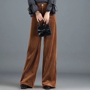 Vintage Zipper Fly Wide Leg Pants Women Casual Corduroy High Waist Trousers Spring Autumn Loose Pants Hot Sale Straight Trousers 3