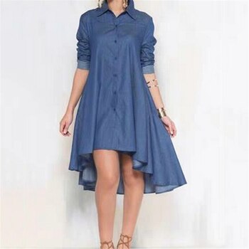 Denim Shirt Dress Casual Turn-down Collar  2