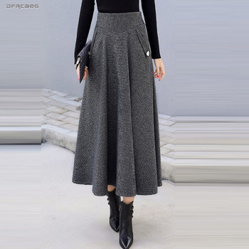 High Waist Retro Plaid Woolen Women Skirts Winter 2019 Fashion Warm Winter Office Wool Pleated Maxi Skirt Femme Saia Longa 1