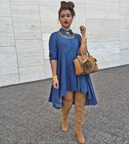 New Women's Blue Jeans Denim T-Shirt Long Sleeve Casual Loose Shirt Mini Dress Solid Blue Button Asymmertrical Dress 6
