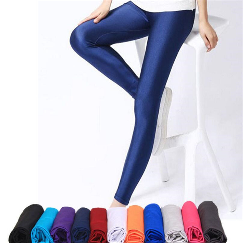 CUHAKCI Women Shiny Pant Leggings Hot Selling Leggings Solid Color Fluorescent Spandex Elasticity Casual Trousers Shinny Legging 1