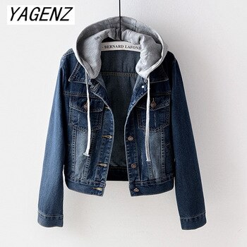 Autumn Vintage denim top Slim Detachable Hooded Jacket Casual Female Jeans Jacket 5XL 1