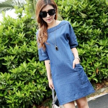 Blue Mini Half Sleeve Casual Jeans Dresses  1