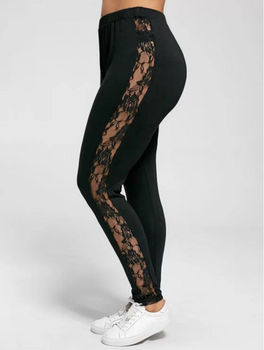 Fashion Women Mesh Lace Skinny Stretch Pencil Pants Black Leggings Plus Size L-3XL 8