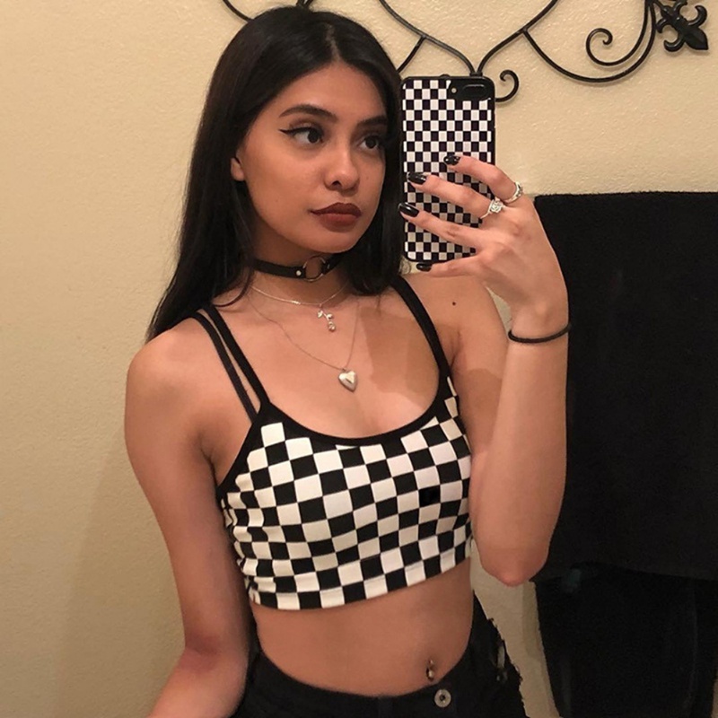 Fashion Stretch Sexy Ladies Crop Tops Women Plaid Tank Tops Slim Backless Short Vest Tops 1