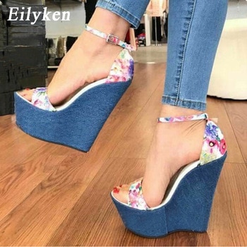 Print Denim Sandals Roman Sandals High Quality  1
