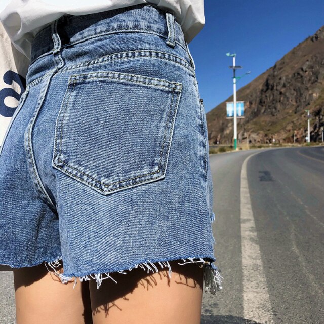 High Waist Ripped Cool Blue And Black Shorts s 3