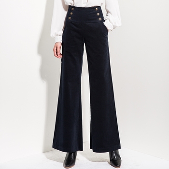 Women Chic Plus Size Wide Leg Pants  Button Pocket Corduroy High Waist Casual Female Trousers Autumn Fashion Trend Cloth MK0110 1