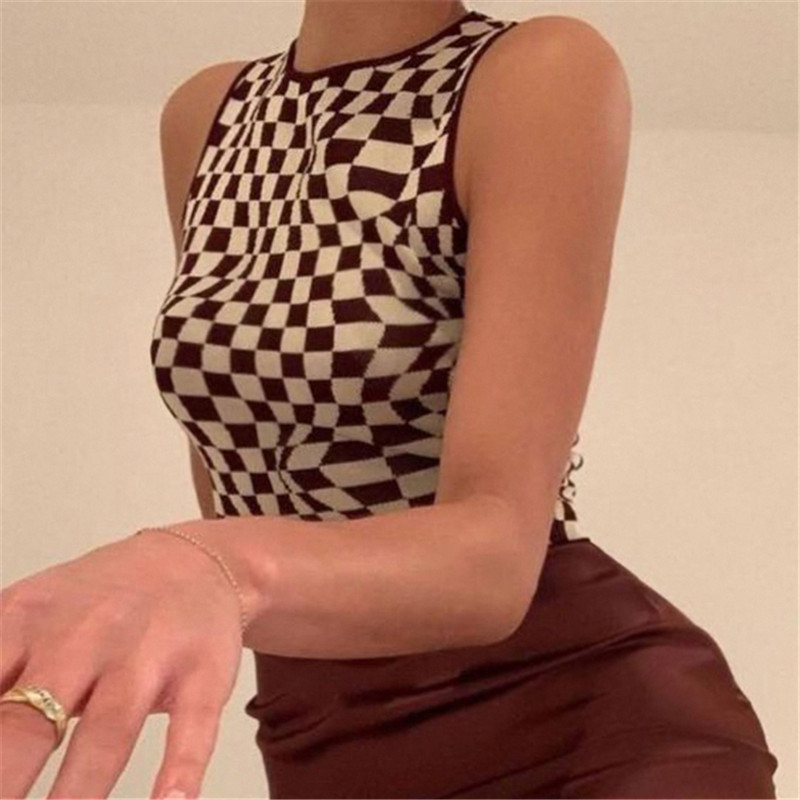Plaid Printed Y2K Knitted Women's Tank Tops Summer Harajuku Vintage Crop Tee Streetwear Aesthetic Cute Shirts 2021 Cuteandpsycho 1