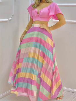 Long Skirts Sets Women 2 Piece Sets Women Big Swing Skirts Beach Wear Crop Tops Summer Female Dress 2021 1