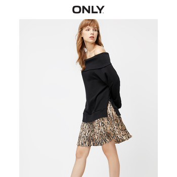 ONLY Women's Leopard print fake two-piece skirt loose word collar off-shoulder dress | 119361509 1