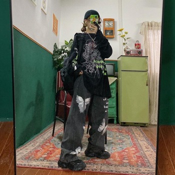 Casual Women Loose Vintage Female Pants  Women Harajuku Baggy Jeans Womens Pants Casual Funny Gothic Pants Summer Jeans fashion 6
