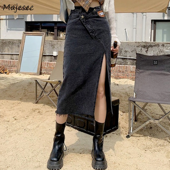 Skirts Women Denim All-match Retro Loose Side-slit Leisure Irregular New College Sexy Plus Size S-5XL High Waist Ulzzang Fashion 1