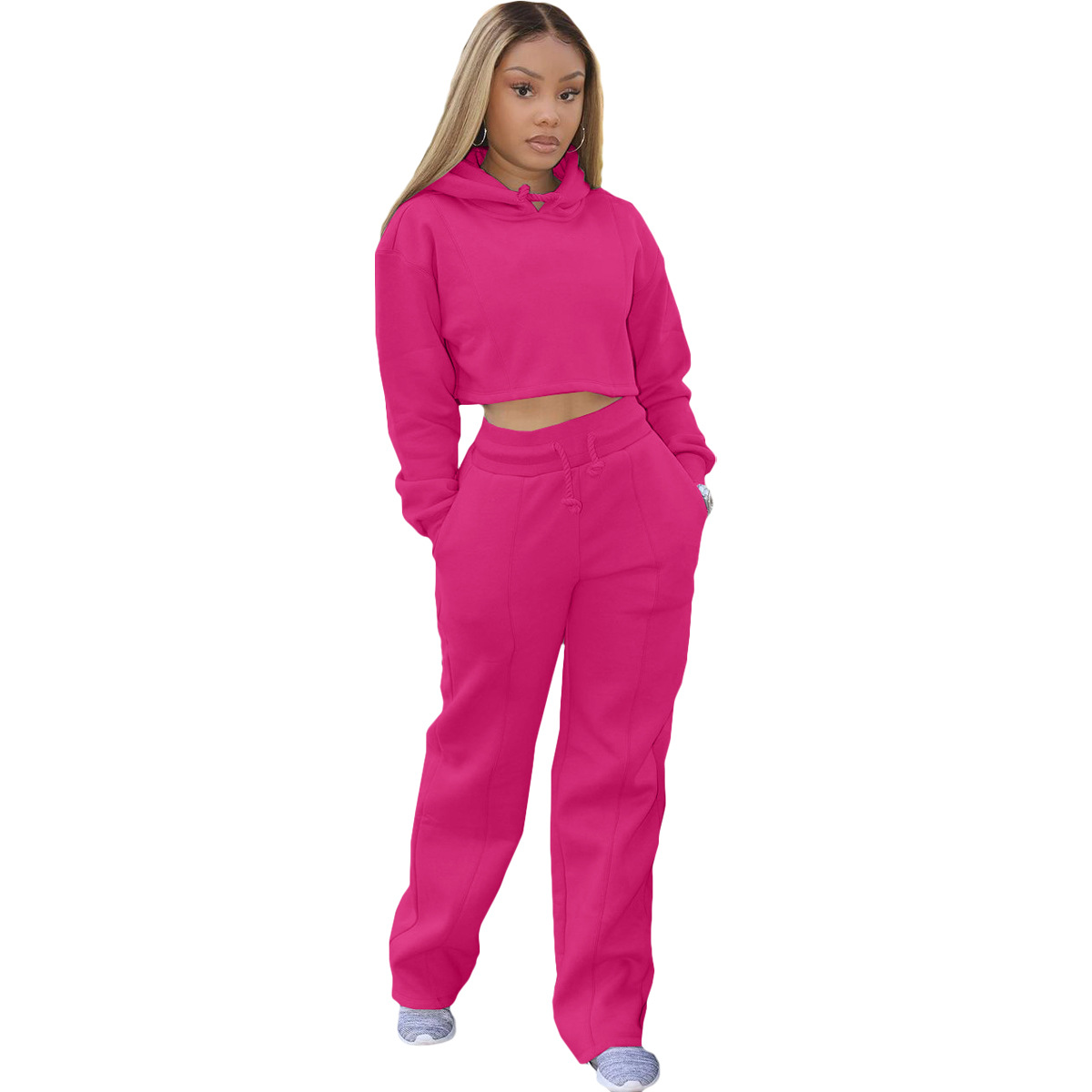 Hoodie Tracksuit Women Wide Leg Pants Set Thick Sweatshirt Sweatpants Joggers Sport Suits Outfits Sweatsuits 2 Piece Set Winter 10