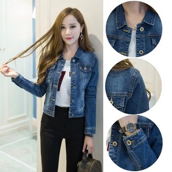 Korean clothes Women Denim jacket Short Jeans Jacket  Turn Down Collar Button Denim Outwear For women's denim jacket 1