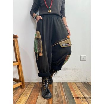 2021 New Arrival Spring Autumn Women Ankle-length Pants Casual Loose Elastic Waist Patchwork Cotton Corduroy Harem Pants W613 1
