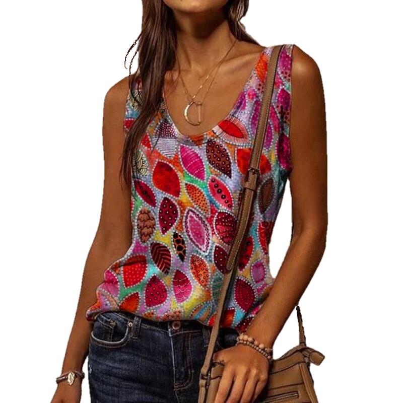 Women Summer Tank Top Casual Vintage Printed Sleeveless Shirts Loose V-Neck Graphic Pullover Streetwear Female Vest Tops 1