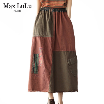 Max LuLu Chinese Style Spring Womens Denim Patchwork Skirt Ladies Elastic Long Skirts Female Vintage Elegant Clothes Plus Size 1