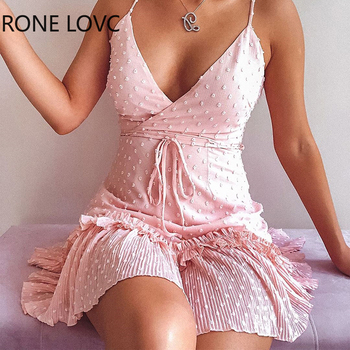 Women Sleeveless Swiss Dot Ruffles Tied Detail Wrap Dress Elegant Fashion Mini Dress Chic Dress 1