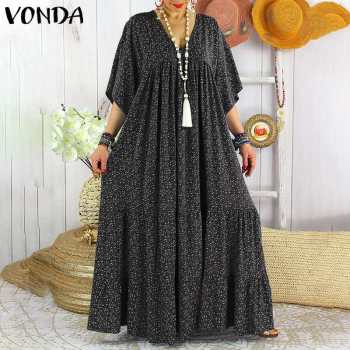 Women Half Sleeve Floral Print Dress Summer Sexy V Neck Beach Sundress 2022 VONDA Casual Baggy Ruffled Hem Vestidos  1