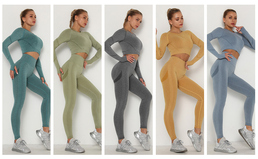 Women's Sets Skinny Tracksuit Breathable Bra Long Sleeve Top Seamless Outfits High Waist Push Up Leggings Gym Clothes Sport Suit 28