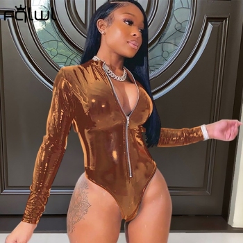 FQLWL Faux PU Leather Long Sleeve Bodysuit Women Romper One Piece Club Outfits Zipper Bodycon Bodysuit Wrap Sexy Jumpsuit Female 4