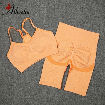 ATHVOTAR 2Pcs Women Sport Suit Gym Set Sexy Bra Seamless Shorts Workout Running Clothing Gym Wear Athletic Yoga Set 1