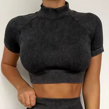 Ribbed Washed Seamless Yoga Set Crop Top Women Shirt Leggings Two Piece Outfit Workout Fitness Wear Gym Suit Sport Sets Clothes 1