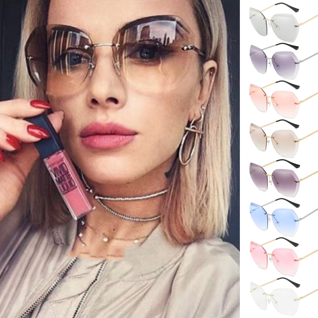 2022 New Fashion Brand Design Vintage Rimless Pilot Sunglasses Women Men Retro Cutting Lens Gradient Sun Glasses Female UV400 1