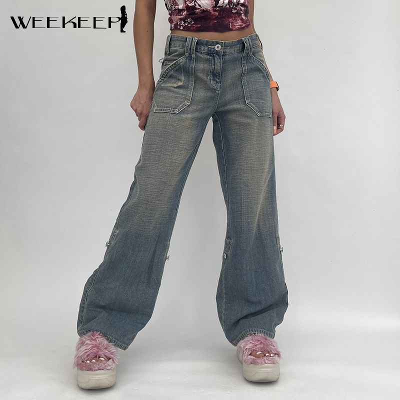 Weekeep Baggy Denim Mom Jeans Women High Waist Vintage Oversized Cargo Pants Casual Streetwear Harajuku Straight Leg Jeans Femme 1