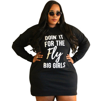 Plus Size Dresses for Women 2021 Letter Print Hoodie Casual Loose Mini Dress Sweat Suits Spring Clothes Wholesale Dropshipping 3