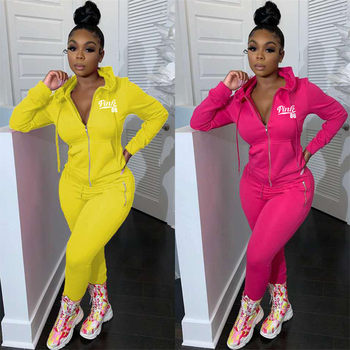 Zipper Hoody Tracksuits Letter Print Hooed Coat And Legging Pants Two Piece Sets Female Casual Sport Outfits 1