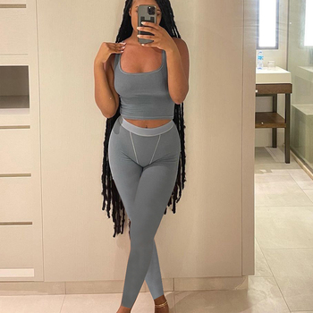 2021 High Stretch Solid Color Yoga Set Sleeveless Crop Top +Short Gym Leggings Women Tracksuit Running Sportwear 2 Piece Set 35