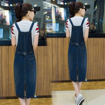 Plus Size Frayed Sleeveless Strap Loose long Jeans Dresses  4