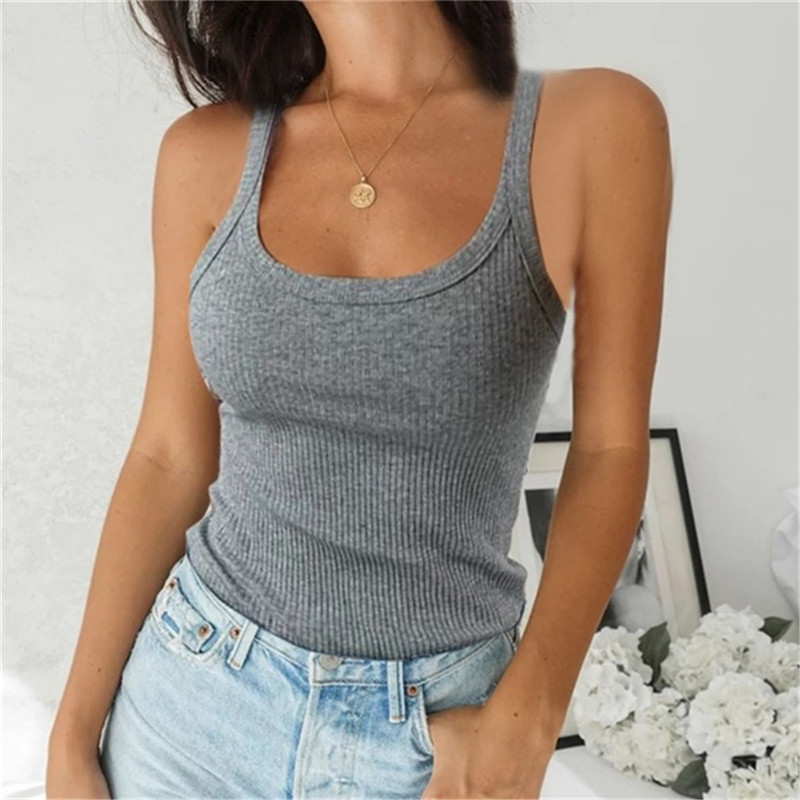 Women Sleeveless Spaghetti Vest Quality Knitted Camis U-neck Tank Tops Casual Solid Color Basic Camisole For Female Plus Size 1