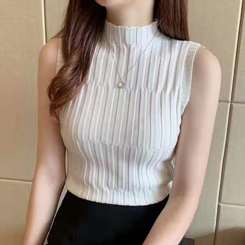 Tops Women Solid Knitted Vest Skinny Female Tank Tops Ladies Turtleneck Sexy Slim Female Night Club Sexy Tops 2020 Summer 1