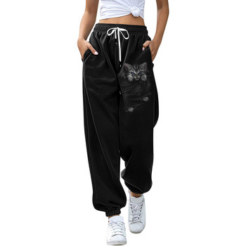 Women Sweat Pant Harajuku Cartoon Cat Printed Trousers Jogger 2021 Drawstring Cargo Pant Streetwear Casual Sweatpant Autumn 1